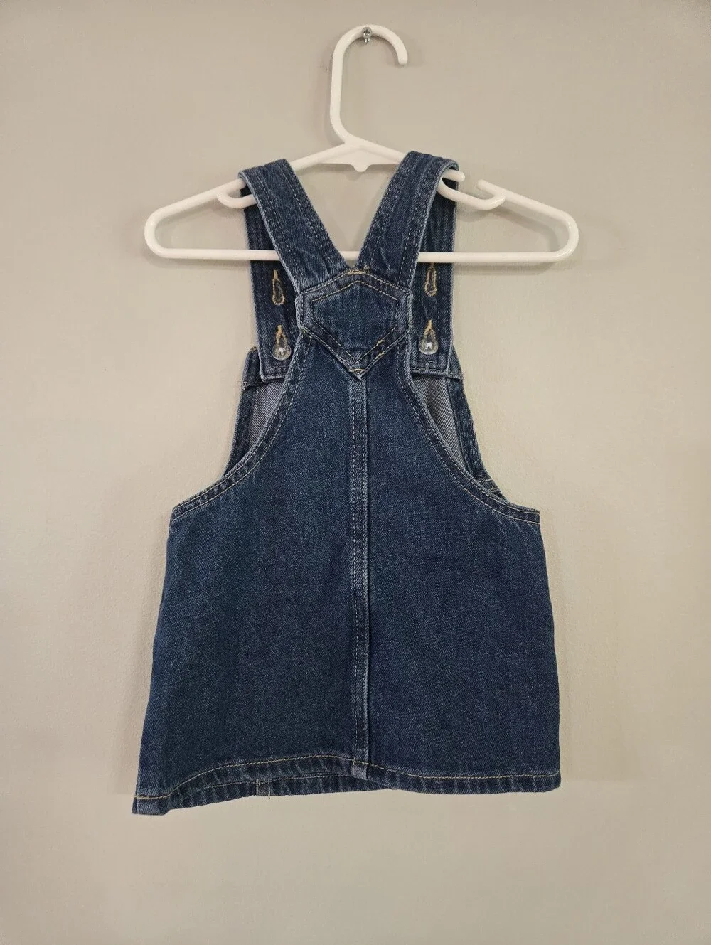 Old Navy Dark Blue Denim Overall Dress with Heart Patch 12-18M